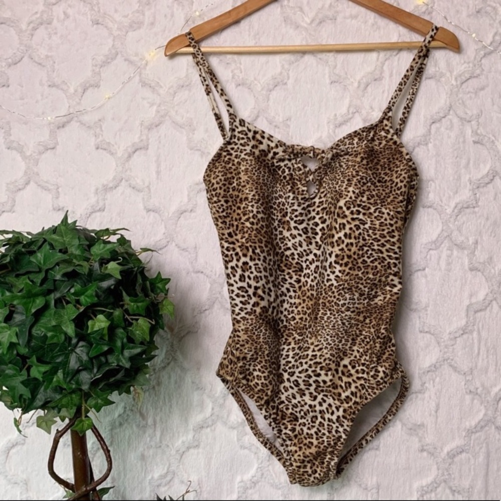 Leopard print velvet one piece swim suit